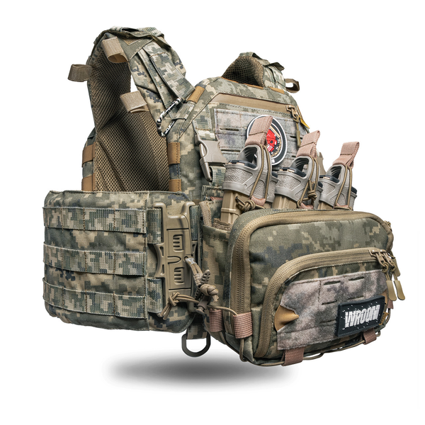 "Ghost Performance V1 Plus" body armor with quick-release system + 3 magazine pouches, with Class 2 ballistic protection, Pixel color