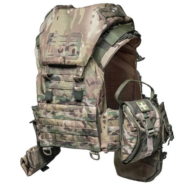 Body Armor "Poseidon Mark 3 +" &ndash; Class 6, shrapnel-resistant ballistic protection (Class 2), includes 9 pouches, Milticam camouflage