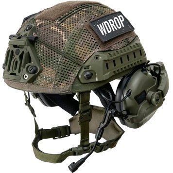 Кевларовий балістичний шолом Sestan-Busch Helmet BK-ACH-HC з системою Boa та Навушниками Earmor M32, колір Оливковий, кавер Мультикам, розмір М 2218-323M фото