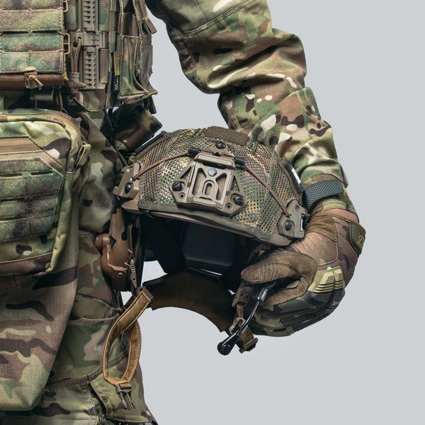 Баллистический шлем Sestan-Busch Helmet BK-ACH-HC с системой Boa и Наушниками Earmor M32, Койот цвет, кавер Мультикам, размер M 219-323M фото