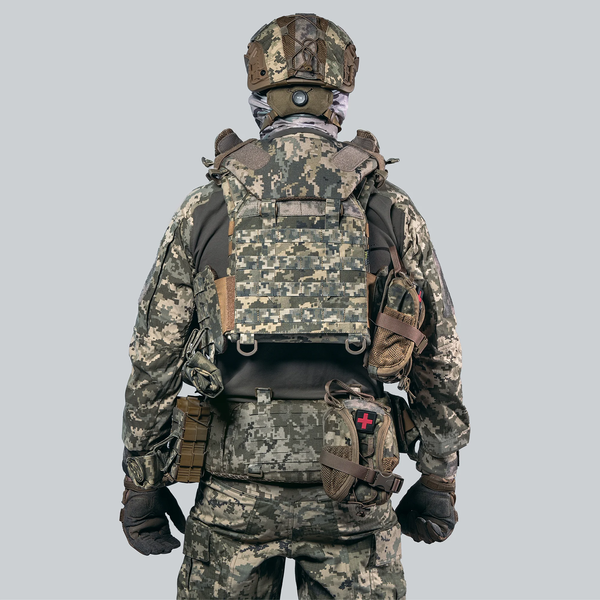 Плитоноска з системою швидкого скидання Ghost Gen4 V4+, система MOLLE, 9 підсумків, з захистом шиї, з балістичним захистом 2 класу, колір Піксель 446210-11 фото