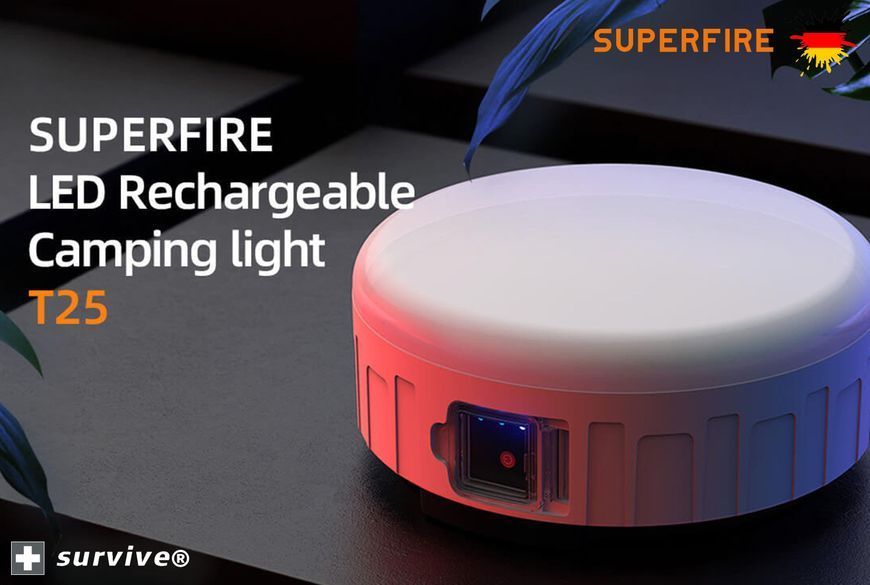 Фонарик USB аккумуляторная кемпинговая лампа LED SUPERFIRE T25 1749161375 фото