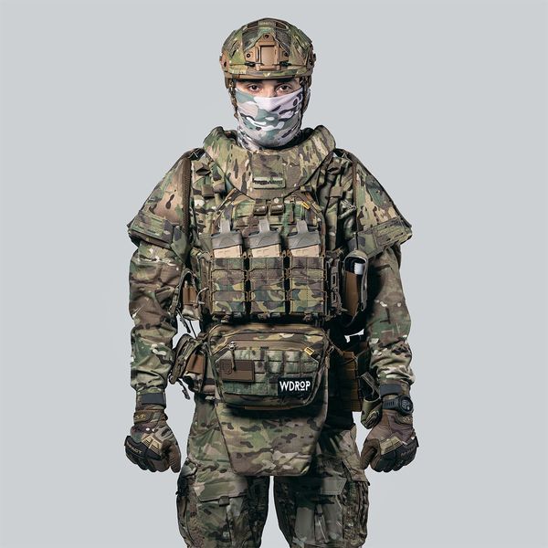 Plate carrier with quick-release system Ghost Gen4 V5, MOLLE system, 10 pouches, with neck and shoulder protection, ballistic protection class 1, color: Multicam