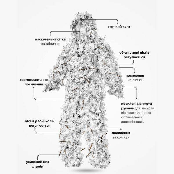 Маскировочный костюм Ghillie Suit Gen 8.0 PRO+, цвет Белый снег (Alpine) 05Gh1829-SN фото