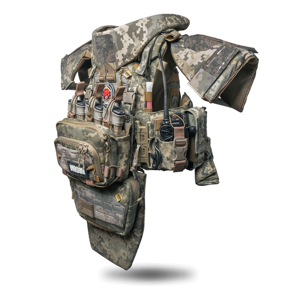 Ghost Performance V5 Plus Body Armor (Class 6) with Quick-Release System + 9 Pouches, Level 2 Ballistic Protection, Pixel Camo