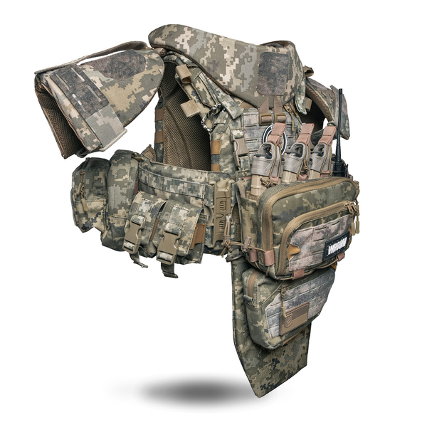 Ghost Performance V5 Plus Body Armor (Class 6) with Quick-Release System + 9 Pouches, Level 2 Ballistic Protection, Pixel Camo